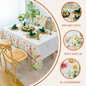 Easter Bunny Tablecloth Waterproof – Spring Floral Print Rectangular Table Cloth, Stain Resistant Table Cover Perfect for Dining & Kitchen Decor, W60 x L84 Easter Bunny Tablecloth Waterproof–Spring Floral Print Rectangular Table Cloth Stain Resistant Table Cover Perfect for Dining Kitchen Decor W60 x L84