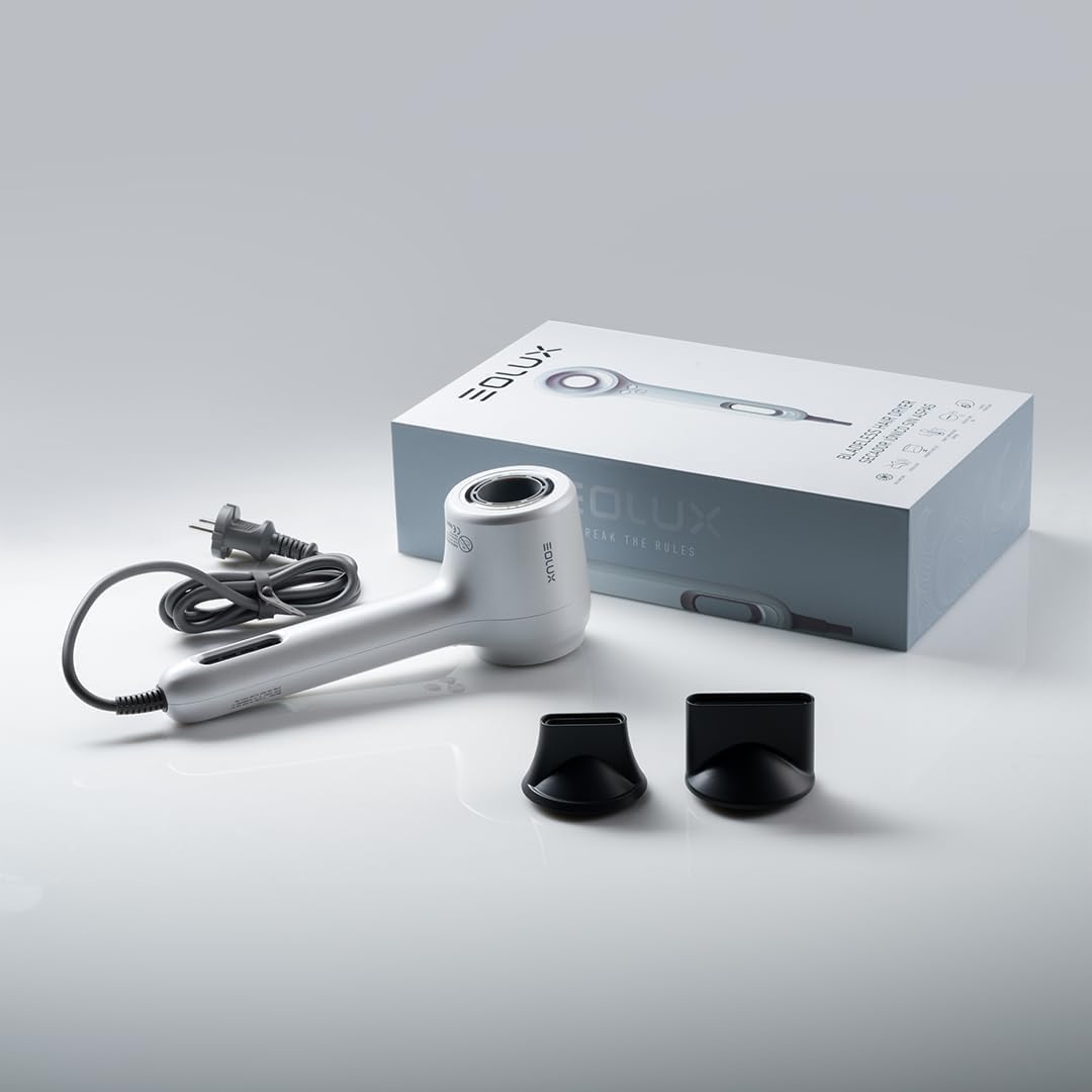 EOLUX | Secador de Pelo Profesional Iónico EX02 | Ergonómico, Sostenible y Silencioso | Protege el Cabello | Control de Temperatura | Motor Compacto | Boquillas Magnéticas | Pearl | 1500W