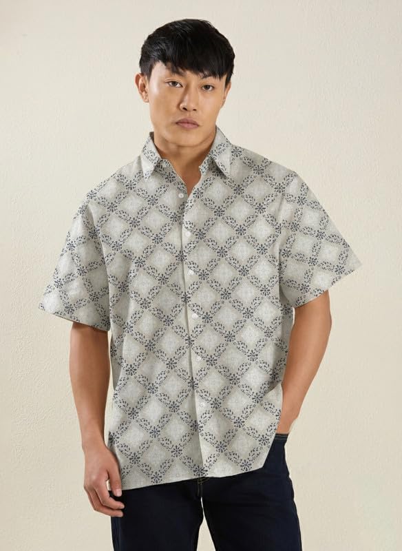 Image of MARK & ALBERT Men's Half Sleeve Linen Slim Fit Shirt