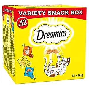 Dreamies Cat Treats Variety Pack, snacks with chicken, salmon flavour and cheese, 60 g (Pack of 12)