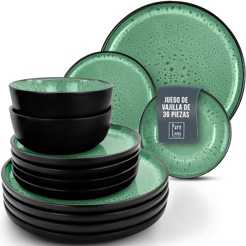 Juego de Vajilla de Steingut Ibiza para 12 Personas - 36 Piezas, Set de Vajilla para Lavavajillas y Microondas - Moderno...