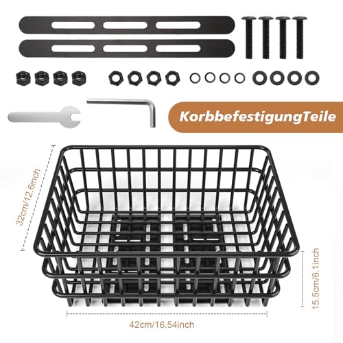 Fahrradkorb Hinten, Metall Groß Fahrrad Korb Stabil Hinten, Stark Robust mit Wasserdichtem Liner & Gepäcknetz, Universeller Passform für Erwachsenenräder, E-Bikes, Rostbeständig, Einfache Montage