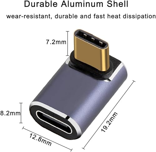 Miniatura 3 de Paquete de 2 adaptadores de 90 grados de ángulo recto USB-C 40 40Gbps PD 100W 8K 60Hz macho a USB-C hembra OwlTree de 90 grados tipo C compatible
