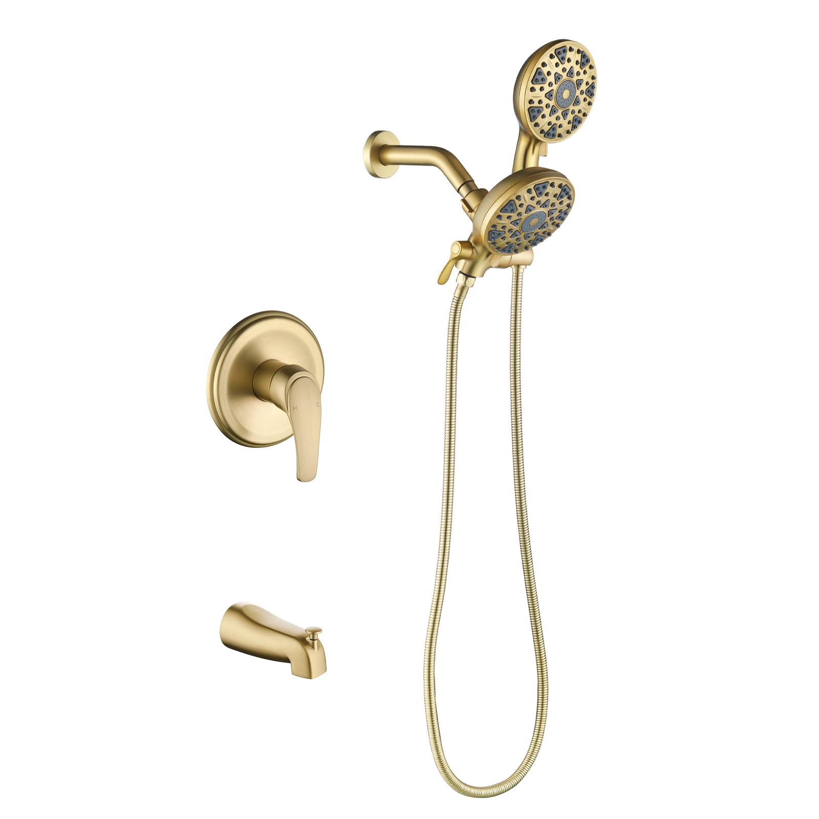 Photo 1 of MISSING HANDLE ---------------Tub and Shower Faucet Set Complete Dual Shower Head and Handheld 2 in 1 Combo Set Shower System with Tub Spout Tub and Shower Trim Kit Brushed Gold