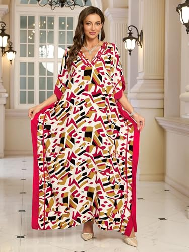 Image of KECVOT Kaftan Dresses for Women V-Neck Print Swimsuit Cover Up Plus Size Beach Caftan Lounge Dress