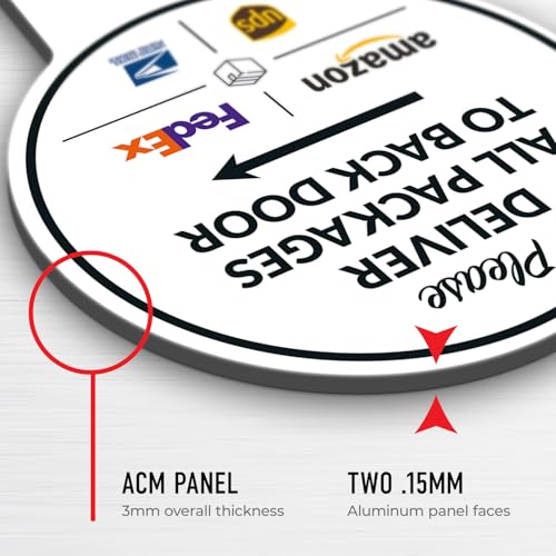 Image of Package Delivery Sign, Delivery Instructions Deliver All Package to Back Door Right Arrow Sign, 7x13 Inches Round Shape, Aluminum Composite Made in USA by Sigo Signs
