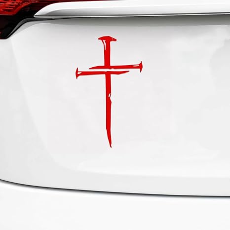 Cross of Nails Christian Vinyl Decal Sticker, Decals for Vehicles, Christian Religious Vehicle Bumper Sticker, Car Exterior Decoration Personalized Vinyl Bumper Sign for Laptop Wall (Red)