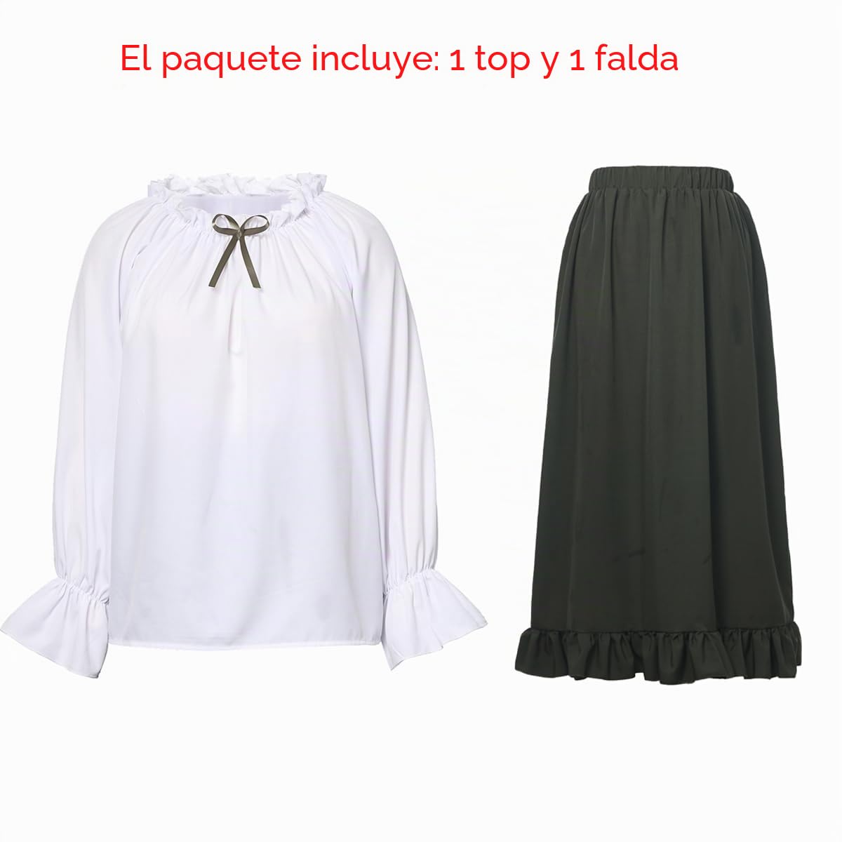 BPURB Disfraz medieval renacentista para mujer campesina victoriana hombros descubiertos blusa falda superior manga larga vestido vintage