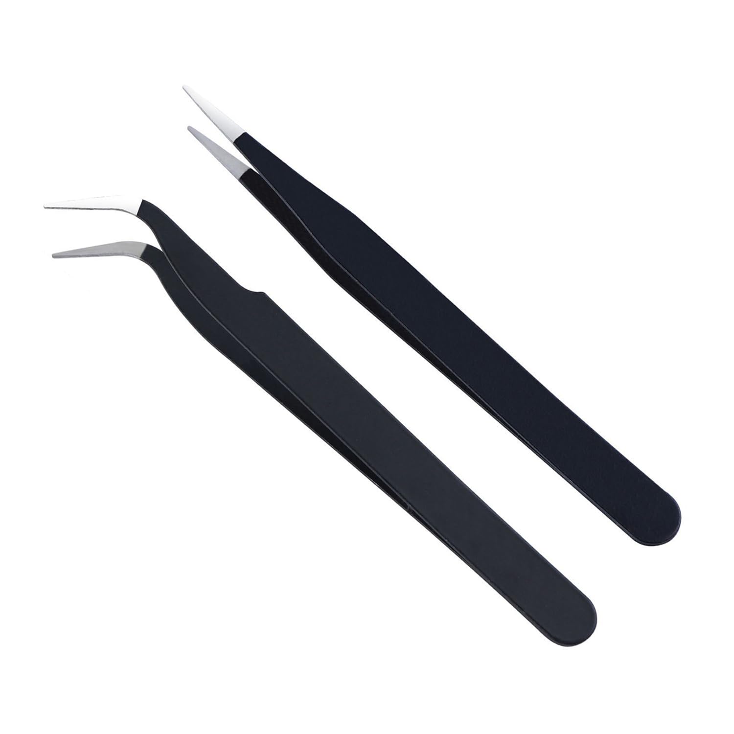 Ypymod Black 2 Pieces Precision Tweezers, Electronic Repair, Jewelry, Laboratory, Facial Hair, Beard, Tweezers For Eyebrows, Eyelashes
