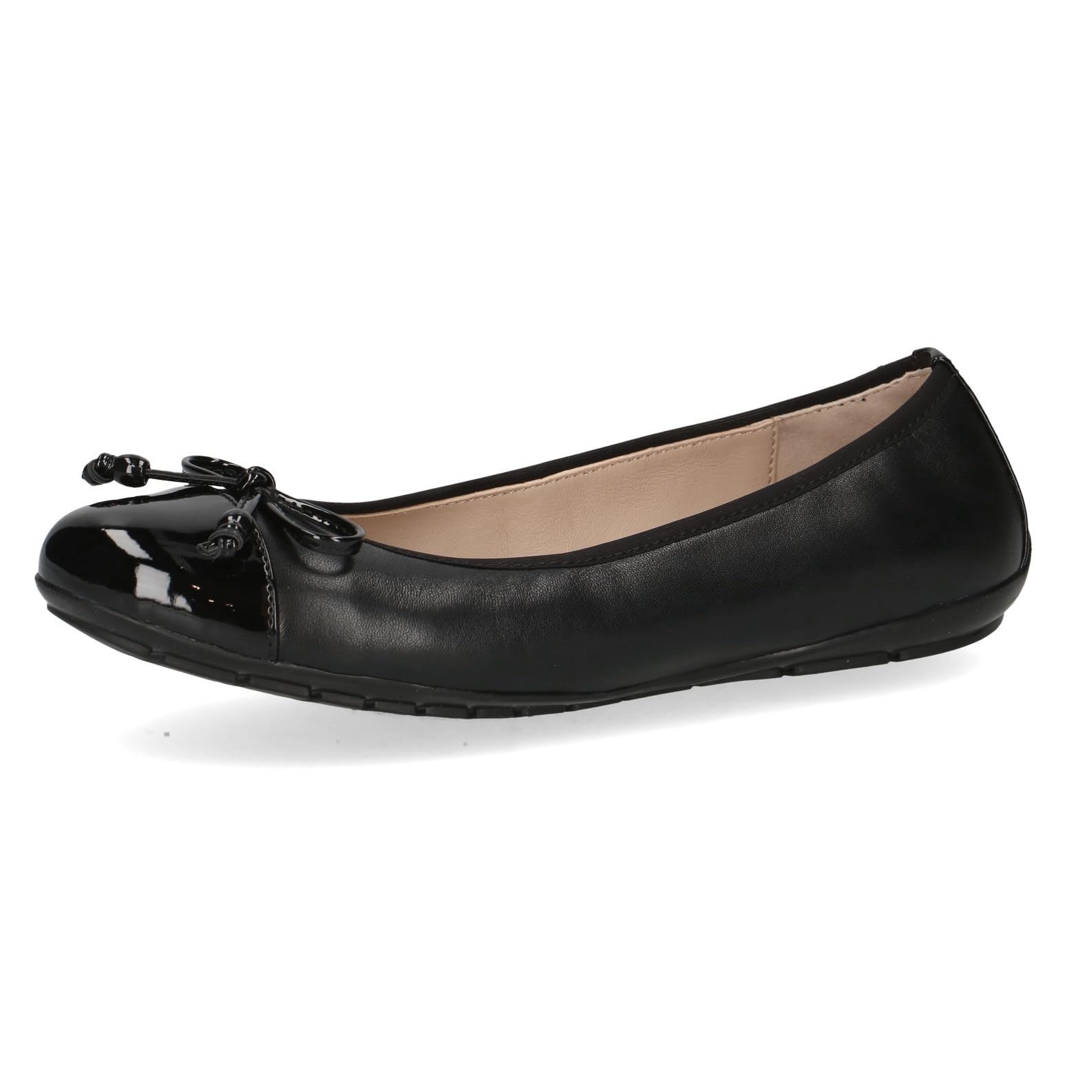 CAPRICE Women Ballet Flats Leather with Patent Finish, Black (Black Comb), 4 UK