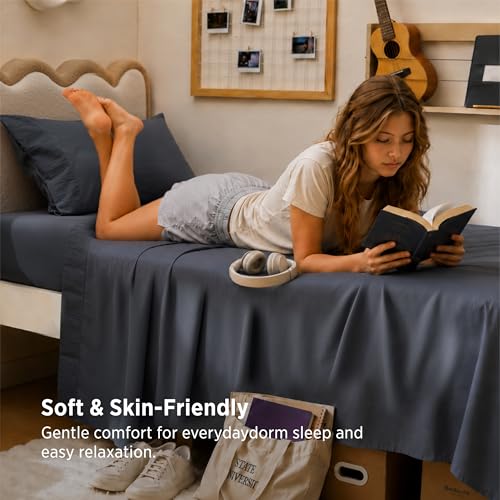 Image of Bedsure Twin XL Sheets Dorm Bedding - 3 Pieces Soft Extra Long Twin Sheets, Breathable & Cooling Bed Sheets Set, Oeko Tex, Easy Care Microfiber for Women, Men, Dark Grey