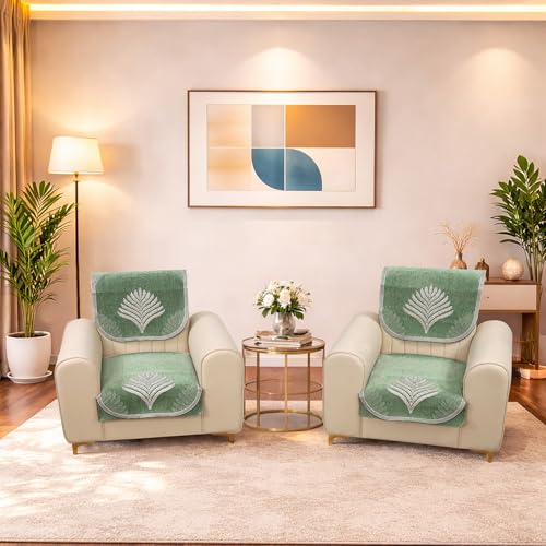 Image of MORADO Premium Chenille Sofa Cover Set 5 Seater | 3+1+1 Sofa Slipcover for Living Room, Drawing Room and Office, Leaf Green