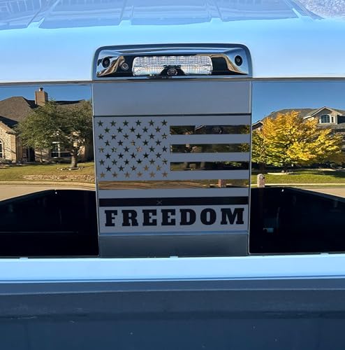 Image of Xinghe for Ford F150 F250 F350 2015-2023, Rear Middle Window American Flag Decals, Matte Black USA Flag Decal for Truck Back Window, for Ford Raptor 2015-2023 Accessories (Black Freedom)
