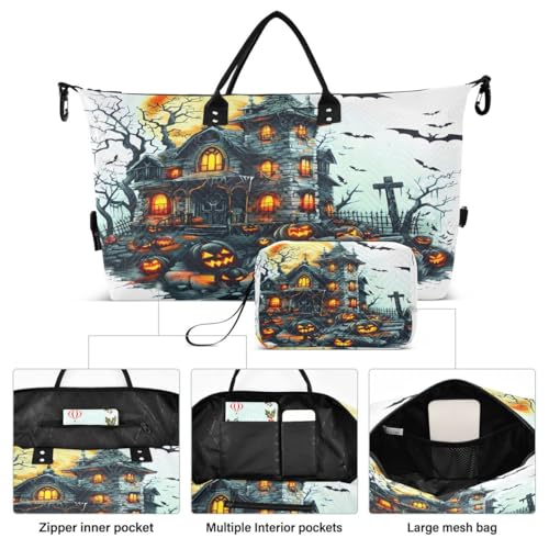Halloween House Bat Moon Colored Travel Duffle Bag Gym Bag Weekender Bags with Toiletry Bag Travel Trip Tote Bag2