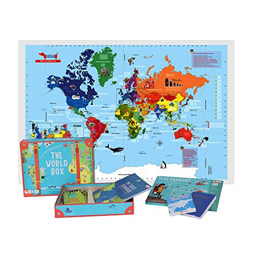 World Box Geography Game With World Map For Kids, Play Passport, Travel Scrapbook, Country Trump Cards Educational Stem Toy For Age 5-12 Years #TOP1