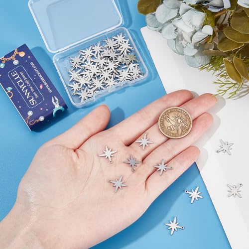 SUNNYCLUE 1 Box 60Pcs 304 Stainless Steel Star Charms Bulk 8 Point Star Charm Silver Mini Small Stars Lukcy Charm for jewellery Making Charms Crafting Supplies DIY Necklace Bracelet Beginner Adult - Image 3