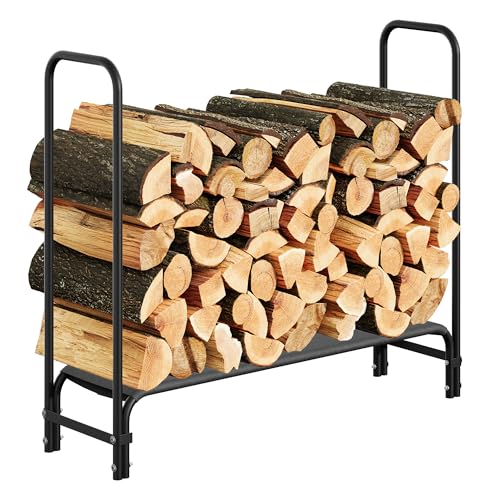 4Ft Firewood Rack Outdoor, Firewood Rack Indoor with Fabric Mesh, Heavy Duty Fire Logs Stand Stacker Holder, Metal Lumber Storage Organizer for Storing Logs of Various Size, Black