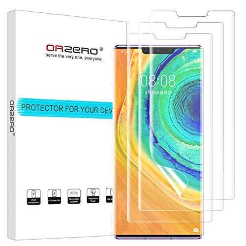 (3 Pack) Orzero Compatible for Huawei Mate 30 Pro HD (Premium Quality) Edge to Edge (Full Coverage) Screen Protector, High Definition Anti-Scratch Bubble-Free (Lifetime Replacement)