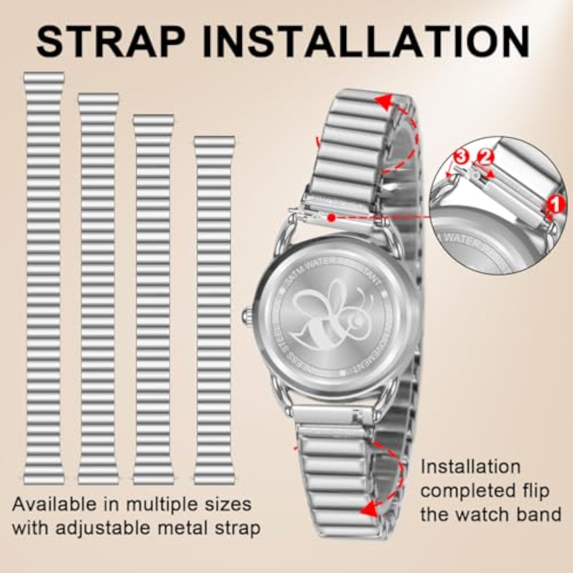 Women's Vintage Analog Waterproof Watch with 4 Straps