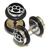 Brass Knuckles Knucks Stainless Steel Fake Cheaters Faux Illusion Plugs 0G Gauge 8mm 1 Pair Medium