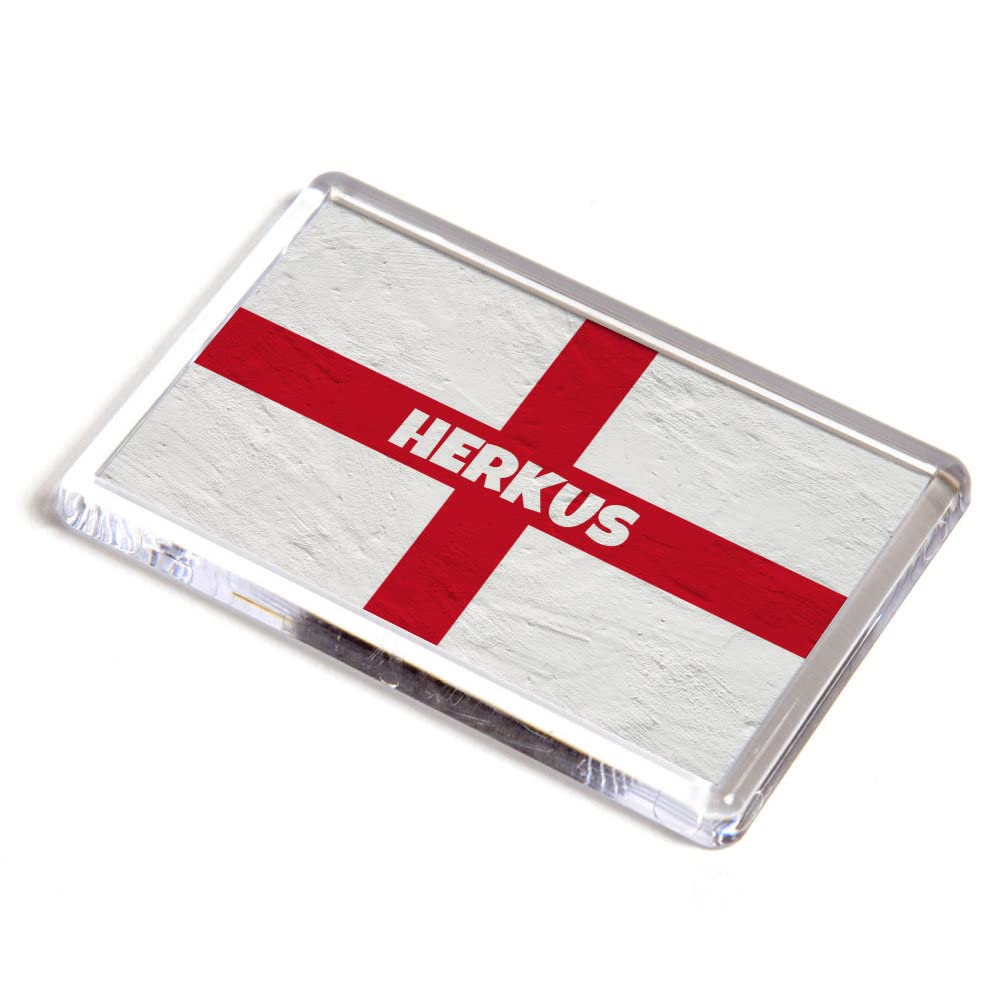 FRIDGE MAGNET - Herkus - St George Cross/England Flag - Boy's Name Gift