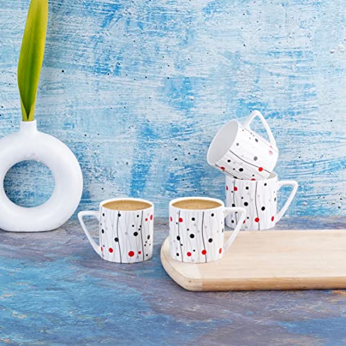 Image of Dandy Lines Puja Abstract Dots Coffee Mugs, Ceramic, Pack of 6, Microwave & Dishwasher Safe, Great for Home Use & Gifting