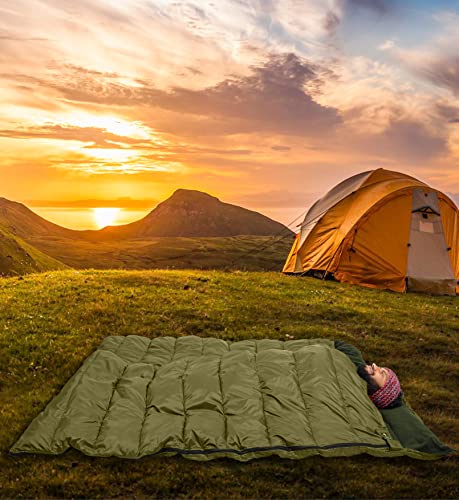 Image of Olive Fleece Double Big Sleeping Bag ! Perfect for Camping | Queen Size ! Temp 0 Degree ! Will Keep You warm and Cozy |