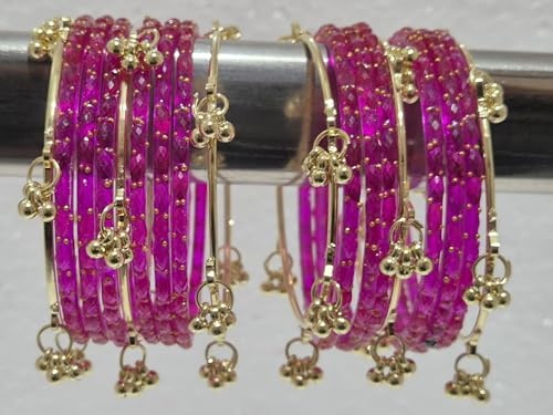 Image of kashmiri ghangharoo glass bangle Set For Women And Girls | Light Weight Bangles | Traditional Transparent Fancy Glass Chudi Set for Wedding, Party (18 Bangles)