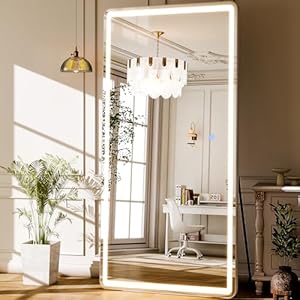 GLSLAND LED Full Length Mirror 71×32 inch Full Body Mirror with Stand Wall Mounted Hanging Mirror with Lights Free Standing Floor Mirror for Bedroom,White