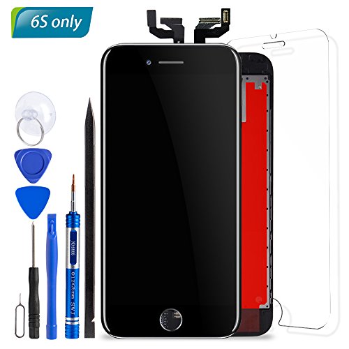 Mobiizoo LCD Display Screen Digitizer Frame Replacement for iPhone 6S Black,with Durable Sensitive Clear Polarized 3D Touch Screen Free Repair Tool Kit Tempered Glass Screen Protector Included