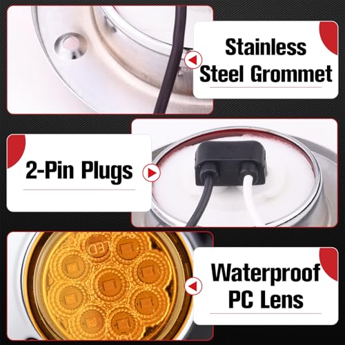 Image of 10PC 2 Inch 9 LED Side Marker Lights with Stainless Steel (Amber)
