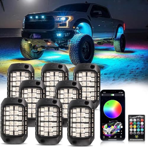 Rock Lights for Trucks 8 Pods RGB LED Rock Lights with APP/Remote Control & Music Mode High Bright Multilcolor Waterproof IP68 Rock Neon Light Kits for Pickup Off Road RZR SUV ATV UTV Car