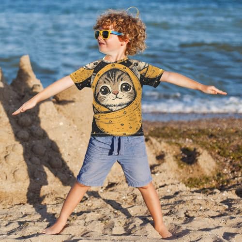 Boys Swing Shirts Galaxy Cat Small Cute Rashguard Short Sleeve Kids T-Shirts Sun UPF 50+4