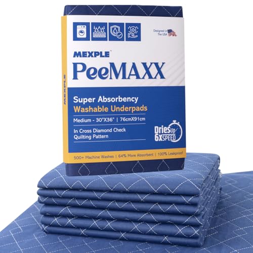 Image of MEXPLE PeeMAXX Cotton Adult Reusable Classic Bed Washable Underpad for Elderly, Heavy Absorbency (34 X 36 Inches) | Leak Proof 4 Layer Design Protects Surfaces for Incontinence Patients