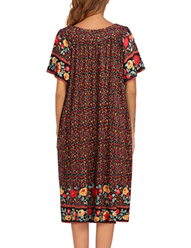 Image of Ekouaer Womens Nightgown Short Sleeve House Dress with Pockets-Floral Print Mumu Dress