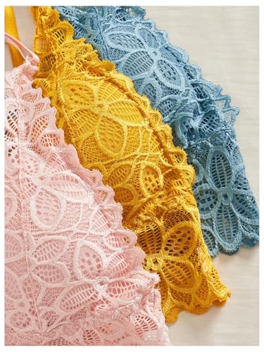 Image of Verdusa Women's Lingerie Sets 6 Piece Lace Bow Floral Underwear Bras Wireless Padded Bra and Panty Set