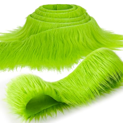 Sukh Shaggy Faux Fur Fabric - 2 X 60 Inch Green Faux Fur Trim Precut Fabric Strips Soft Plush Patches For Fuzzy Craft Christmas Tree Trim Gnome Beard Cosplay Costume (1)