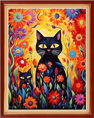 Image of Dimxvean Stamped Cross Stitch Kits,Cross Stitch Kits for Adults Beginners,Embroidery Kits Full Range of Cross Stitch Stamped Kits Needlepoint Kits Cross Stitch Patterns-Magic Cat 16x20 inch