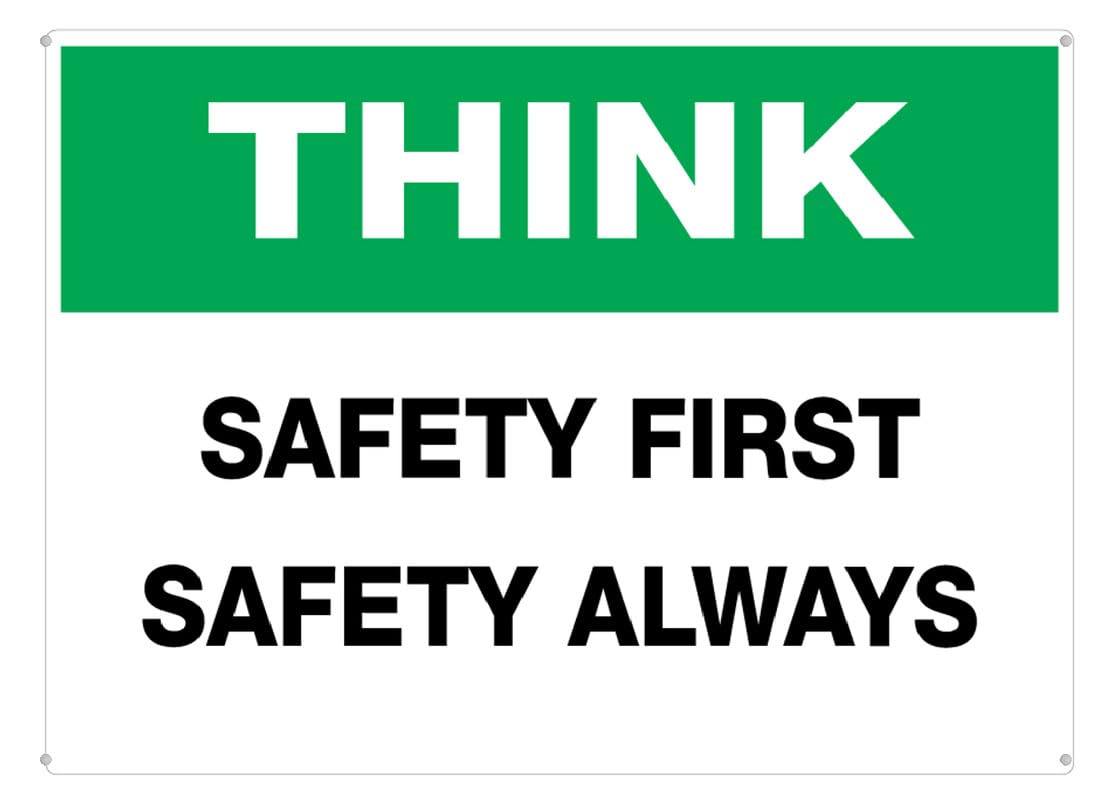 Think Safety First Safety Always Aluminum Metal Sign 12"x8" UV Printed Weatherproof For Home/Business Security Use
