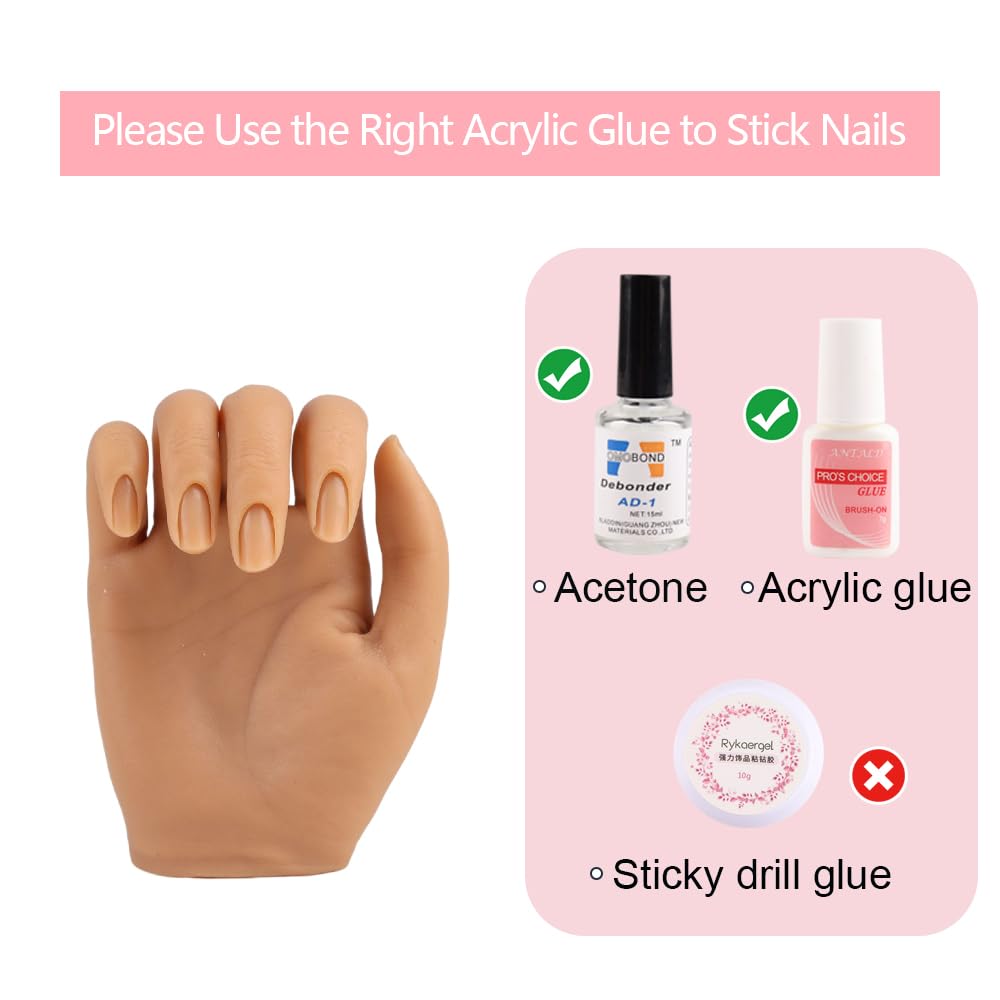 KnowU Übungshand Für Nageldesign Silikon, Übungshand Für Gelnägel Set, Fake Hand mit Stand, Nagel Praxis Training Hand Modell, links