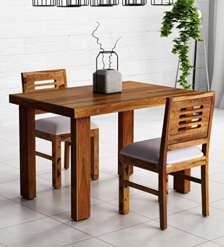 Image of Sheesham Wood Dining Table 2 Seater Set || Home Furniture 2 Seater Dining Table with Chair || Modern Dining Room Set || Unique Dining Table Set || Wooden Dining Table || 2 Seater, Natural Finish