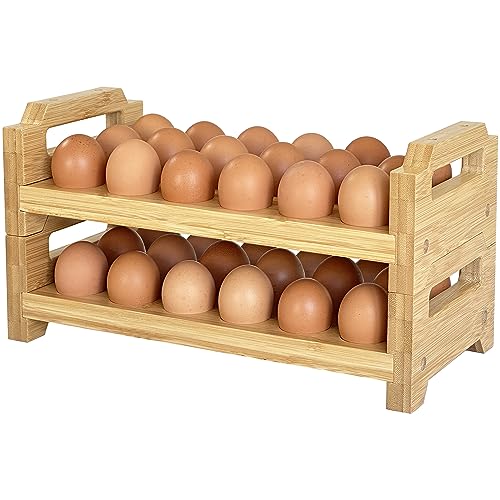 Bamboo Egg Holder Countertop - Stackable Design for Fresh Eggs, Farmhouse Egg Tray Storage Display Rack, Kitchen Counter Top Organizer Wooden Egg Stand, Fits Quail, Duck, Turkey, Chicken Eggs (Modern)
