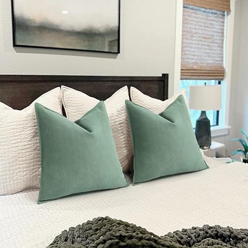 ZWJD Dusty Green Pillow Covers 12x20 Set of 2 Chenille Throw Pillow Covers with Elegant Design Soft and Luxurious Decorative Throw Pillows for Couch, Bed, and Home Decor
