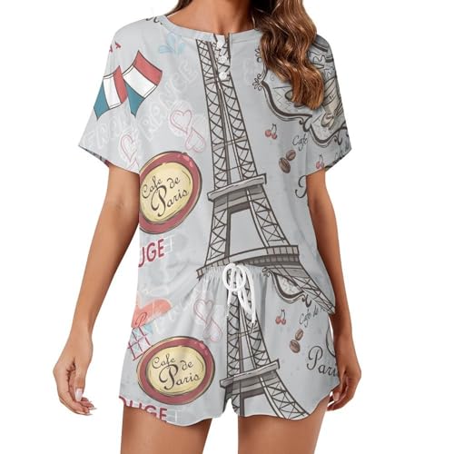 Pyjama femme manches courtes Tour Moulin À Vent contre la chaleur