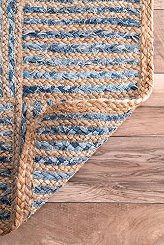 Image of Jute Braided Natural Hand Woven & Reversible Rug for Living Room Kitchen Entryway, Farmhouse Rustic Burlap Carpet Floor Mat (denimbox, 3X5-feet)