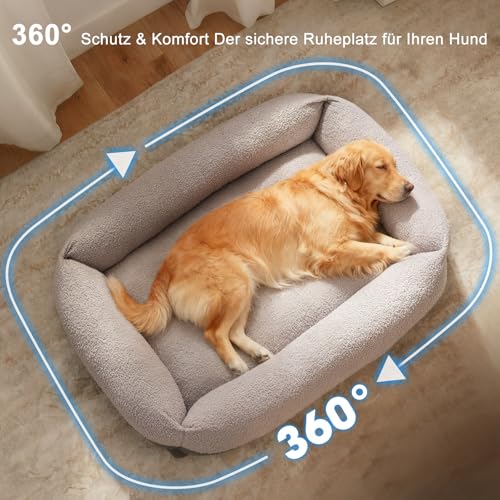 Pawk Hundebett Mittelgroße Hunde, Hundebett Waschbar mit Abnehmbarem Bezug, Hundekorb rutschfest Vierseitiges Nackenrolle Kissen Hundesofa, 63x53x18cm