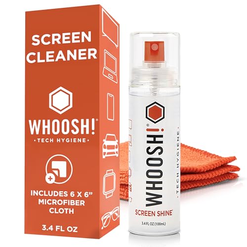 WHOOSH! Screen Shine Go XL - 3.4 fl oz with Microfiber Cloth - Powerful Streak-Free Screen Cleaner Spray and Wipe for MacBook Laptop Car Eyeglasses & Phone - Sleek Bottle for Home Work or Travel