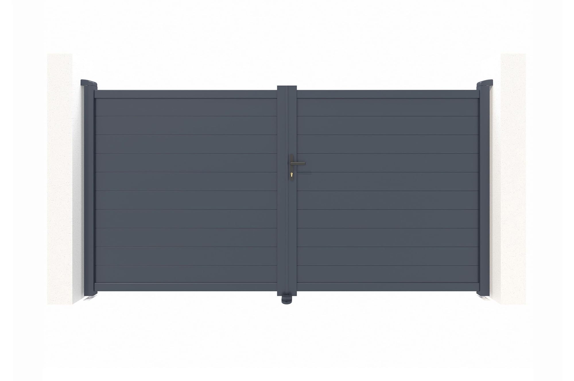 Casanoov Portail Battant EIGER Aluminium Gris Anthracite 300 x 176 cm 3 x 1,76 m 5,28 m² Plein Lames Horizontales Extérieur Intimité Résistance Vent 50 km/h Serrure Barillet 5 Clefs Inclus