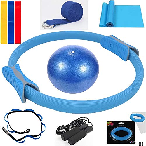 ChenFec Lot de 10 mini balles d'exercice de yoga et de pilates avec anneau et corde à sauter et 3 bandes de résistance, bandes de pilates, bandes de yoga, sangle de yoga et exercices de prise en