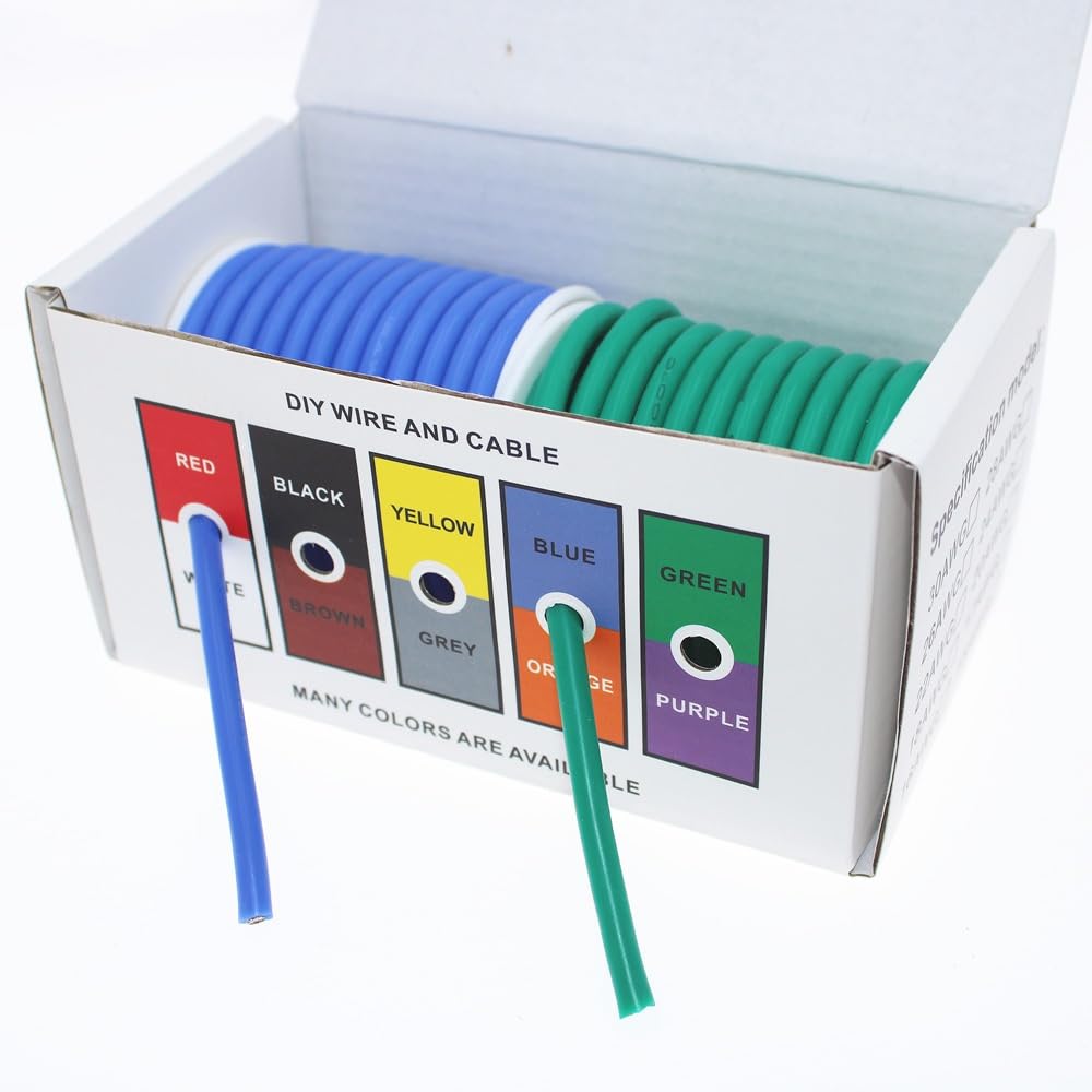 Cable eléctrico para Conexiones, Cable de Silicona Resistente al Calor de 12-30 AWG Multicolor(Blue and Green,30 AWG 200 Meters)